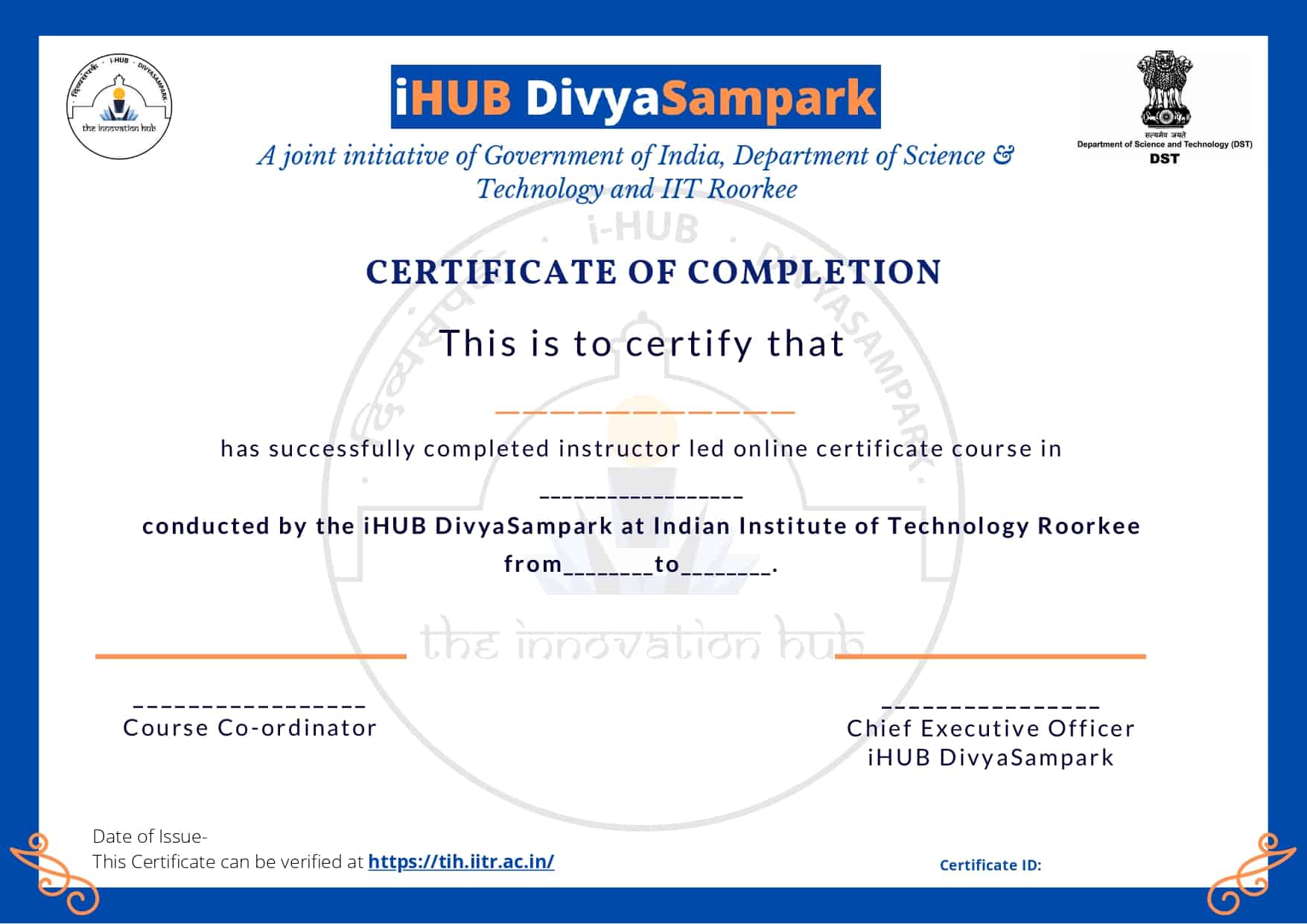 iHub Sample Certificate