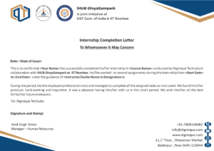 Internship Completion Certificate from iHUB IIT Roorkee and Diginique